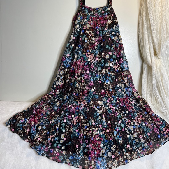 Anthropologie Floral Organdy Tiered Embellished Sequins Midi Dress 2x - Picture 5 of 13